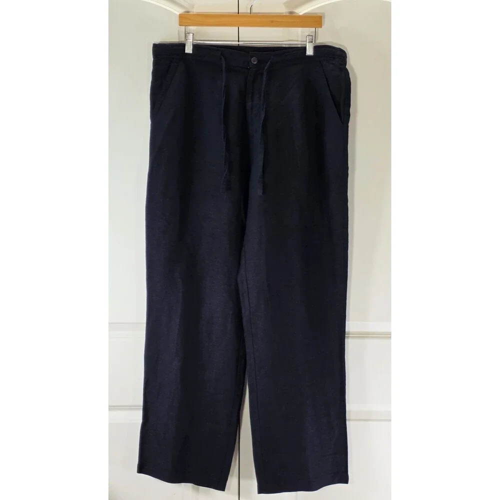 Vintage Jantzen Men L Linen Blend Drawstring Pants Black 90 Resort Wear Vacation